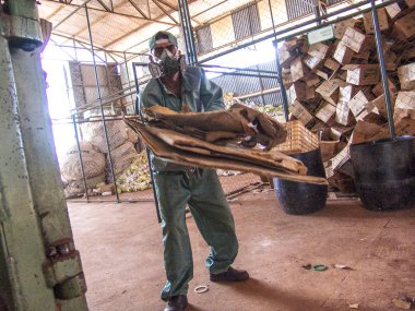Piracicaba, Sao Paulo, Brezilya, 06 Temmuz 2007. İş plastik boş pestisit ambalaj kağıt kutu geri dönüşüm, Brezilya için alma birimi nesnelerindeki ayrılığı