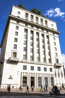 Sao Paulo, Brezilya, 05 Haziran 2014: Anhangabau Palace veya Matarazzo Binası, Belediye Binası Sao Paulo'daki beri 2004, Anhangabau Vadisi'nde bulunan çay viyadük yakınındaki.