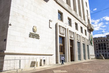 Sao Paulo, Brezilya, 05 Haziran 2014: Anhangabau Palace veya Matarazzo Binası, Belediye Binası Sao Paulo'daki beri 2004, Anhangabau Vadisi'nde bulunan çay viyadük yakınındaki.