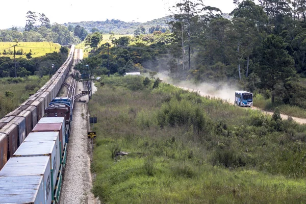 Sao Paulo Brazil February 2017 View Freight Train Moving Viewpoint — Stock Photo, Image