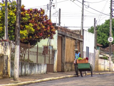 Itapeva, Sao Paulo, Brezilya, 26 Nisan 2007. Küçük çiftçi sebze şehir Caddesi üzerinde ürün satıyor