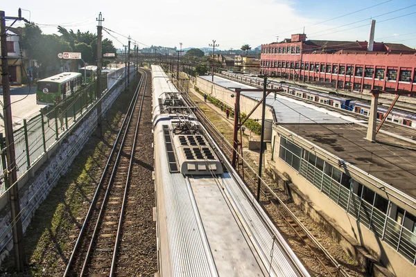 São Paulo Brasil Fevereiro 2011 Vista Sobre Viaduto Chegada Trem — Fotografia de Stock