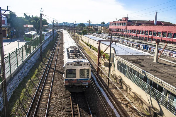 Sao Paulo Brazylia Lutego 2011 Widok Wiadukt Przyjazd Pociągu Pasażerskiego — Zdjęcie stockowe