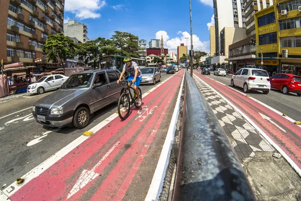 Sao Paulo Brasil Abril 2018 Tráfico Vista Carril Bici Avenida — Foto de Stock