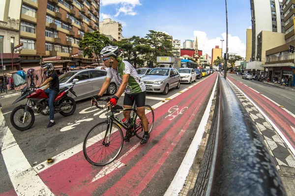 Sao Paulo Brasil Abril 2018 Tráfico Vista Carril Bici Avenida — Foto de Stock