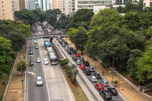 Sao Paulo Brazylia Października 2016 Ruch Nove Julho Avenue Centrum — Zdjęcie stockowe