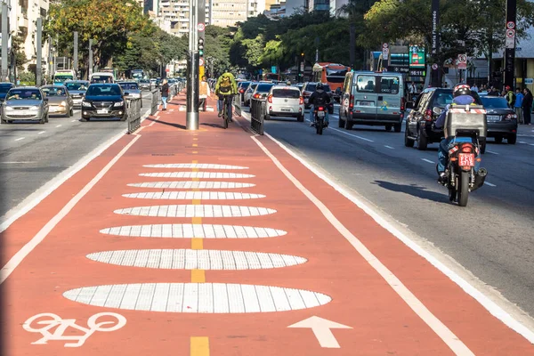 Sao Paulo Brasil Julio 2017 Ruta Ciclista Avenida Paulista Esta — Foto de Stock