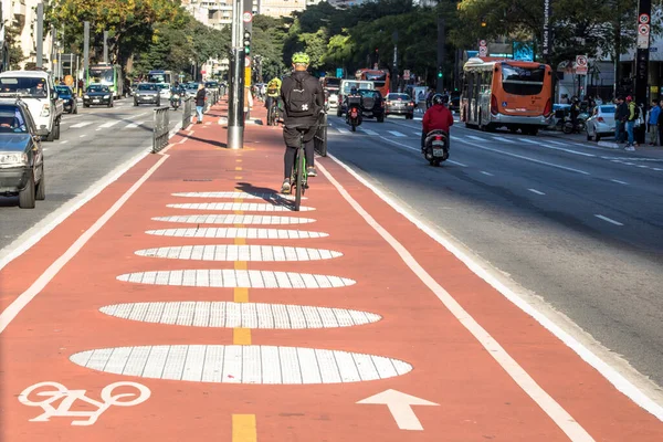 Sao Paulo Brasil Julio 2017 Ruta Ciclista Avenida Paulista Esta — Foto de Stock
