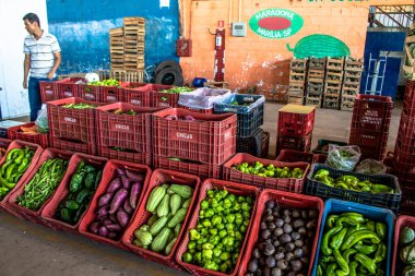 Marilia, Sao Paulo, Brezilya, 24 Mart 2019. Meyveler ve sebzeler Marilia 'daki CEAGESP' de Sao Paulo eyaletinin orta batı bölgesinde satılmaktadır.