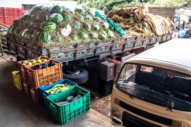 Marilia, Sao Paulo, Brazil, March 24, 2019. Fruits, and vegetables are sold at CEAGESP in Marilia, in the central west region of the state of Sao Paulo clipart