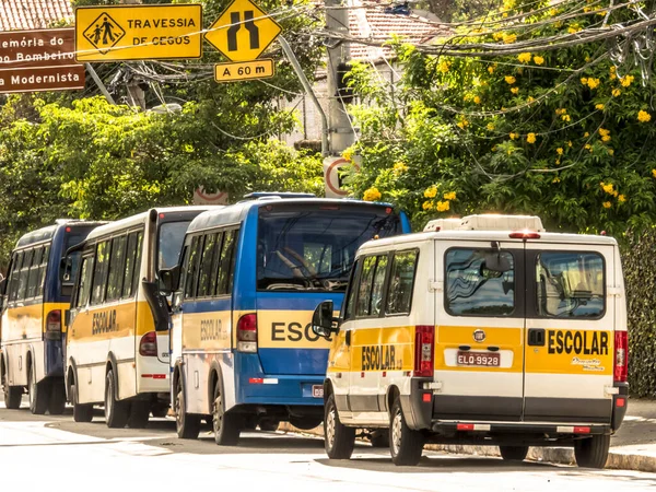 Сан Паулу Бразилія Березня 2019 Вани Шкільні Автобуси Припарковані Вулиці — стокове фото