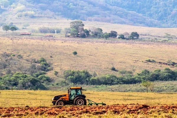 Alvinlandia Sao Paulo Brazil May 2019 Farmer Plows His Tractor — Stock Photo, Image