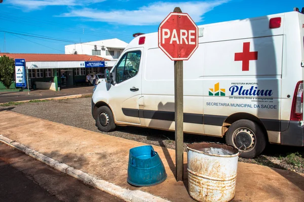 Platina São Paulo Brasil Novembro 2019 Ambulância Estacionada Frente Hospital — Fotografia de Stock