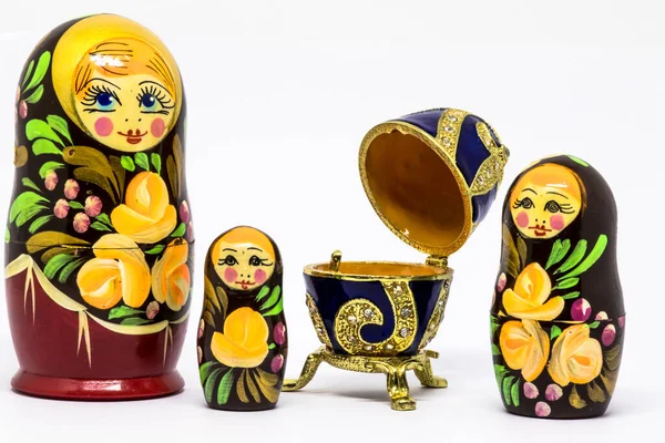 Matryoshka Család Matrioska Művészet Orosz Baba Orosz Szuvenír Tojás Koporsó — Stock Fotó