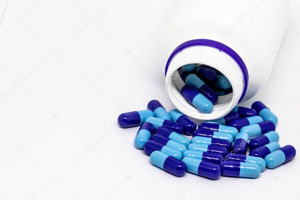 drugs capsules in white background in Brazil
