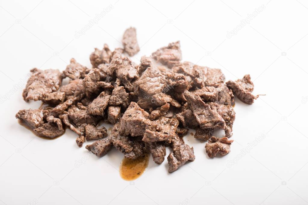 close upa of sliced grilled beef 
