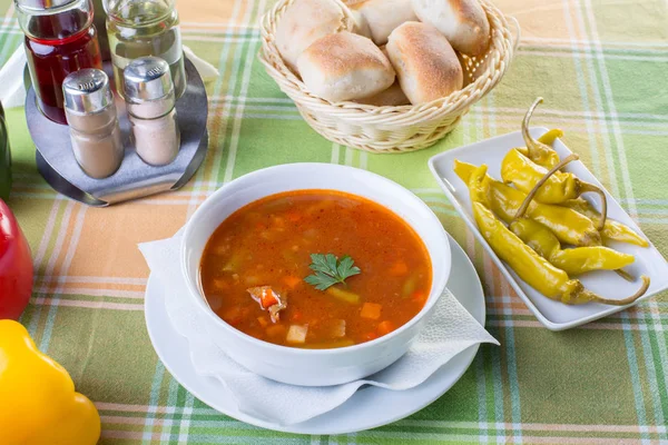 Sağlıklı sebze çorbası malzemeler ile yakın çekim 