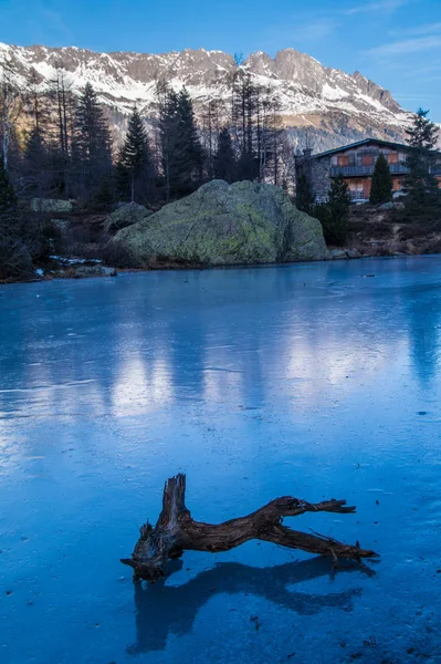 Заморожені озера з мертву деревину у французьких Альпах — стокове фото