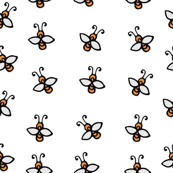 Sans couture avec abeille dessinée isolée sur le fond blanc — Image vectorielle