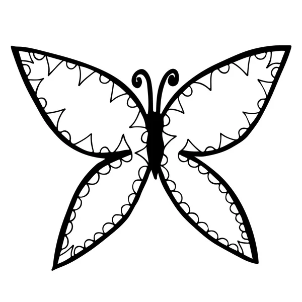 Papillon ligne noire pour tatouage, livre à colorier — Image vectorielle