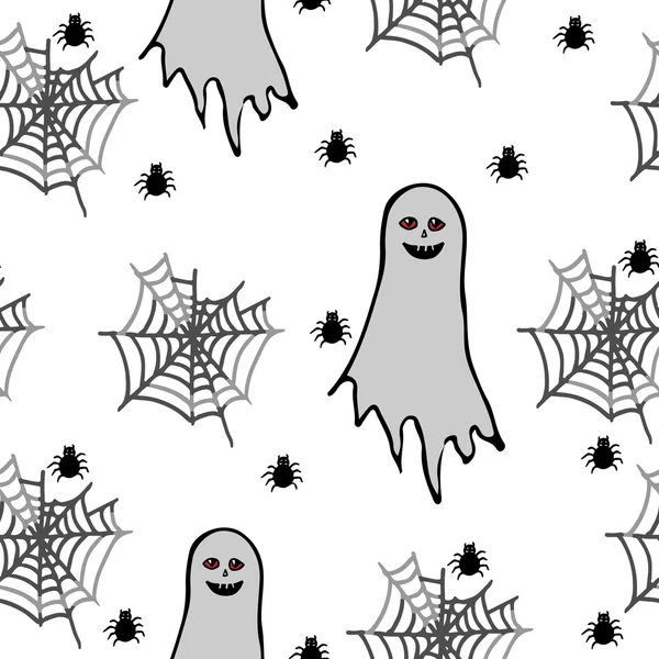 Halloween sin costuras con fantasma, tela de araña — Vector de stock