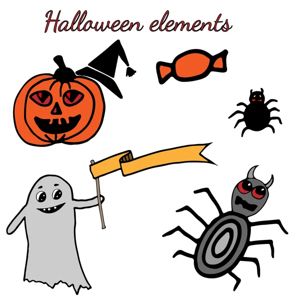 Set de Halloween con calabaza, fantasma, tela de araña — Vector de stock