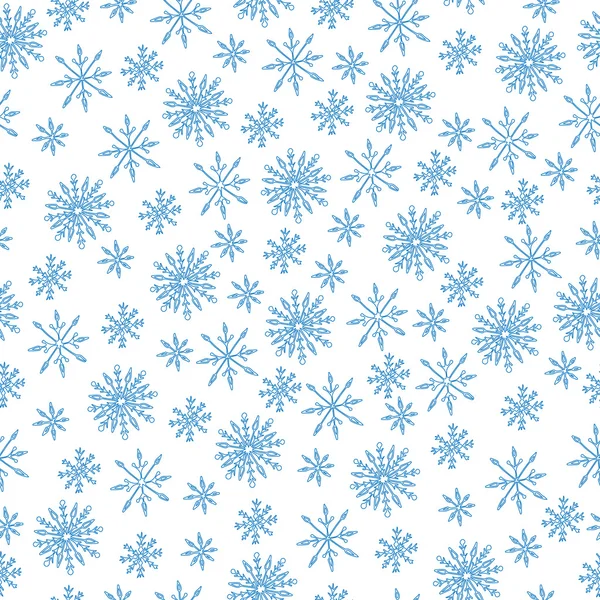 Winterblaue Linie Schneeflocke nahtloses Muster — Stockvektor