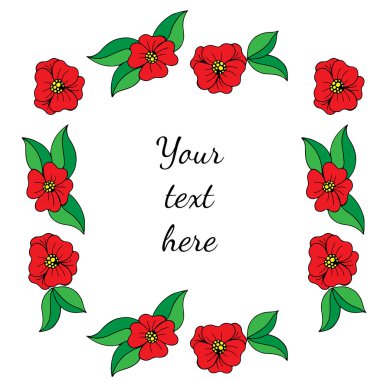 Kırmızı çiçek ve yeşil yaprakları ile süslü çerçeve 