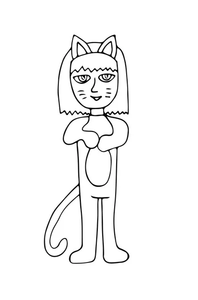 Petite fille en costume de chat — Image vectorielle