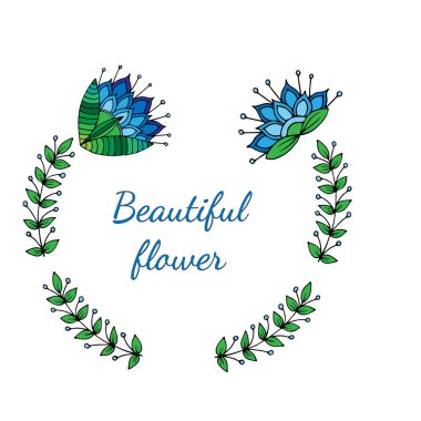 Mavi soyut çiçek ile yuvarlak çerçeve