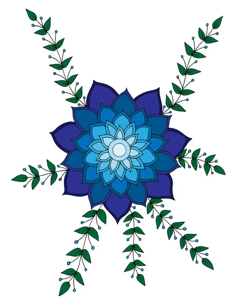 Fleur bleue abstraite avec feuilles — Image vectorielle