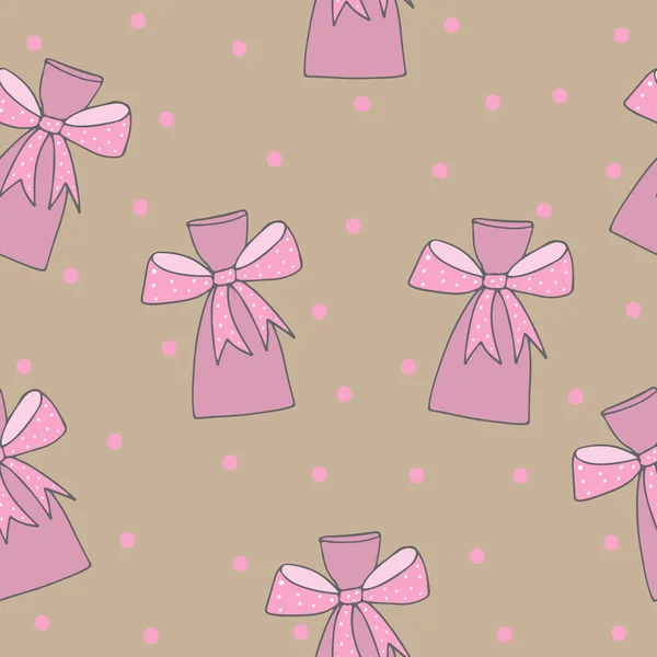 Modèle sans couture avec grand cadeau avec arc rose — Image vectorielle