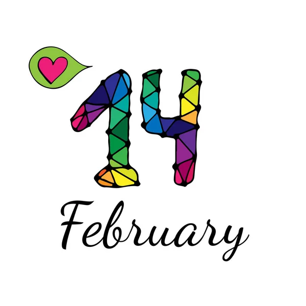 14η Φεβρουαρίου επιγραφή με μπαλόνι με καρδιά — Διανυσματικό Αρχείο