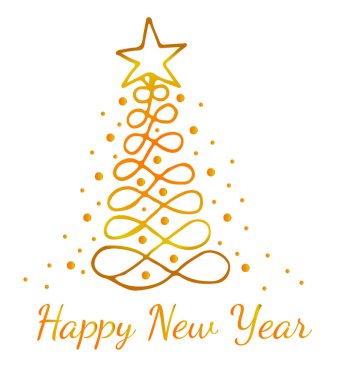 Ağaç ile altın mutlu yeni yıl tebrik kartı