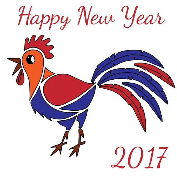 Feliz Año Nuevo Gallo tarjeta de felicitación colorida — Vector de stock