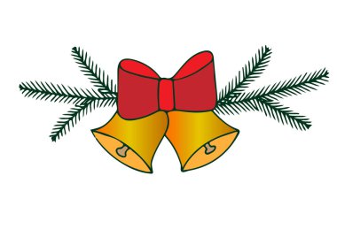 Şerit ve çam dalları ile renkli Noel çanları