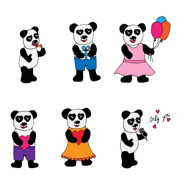 Set grande con panda diverso — Vettoriale Stock