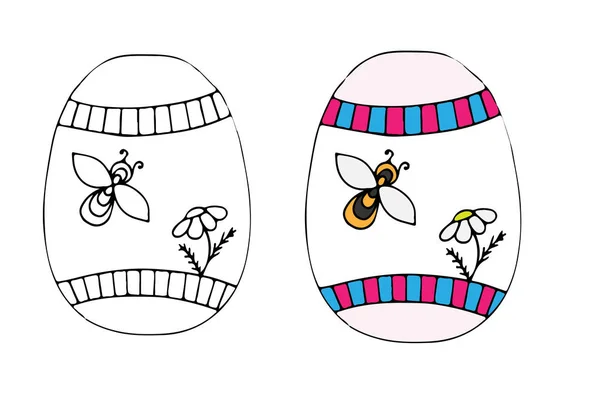 Kézzel rajzolt húsvéti tojás, a méh és virág — Stock Vector