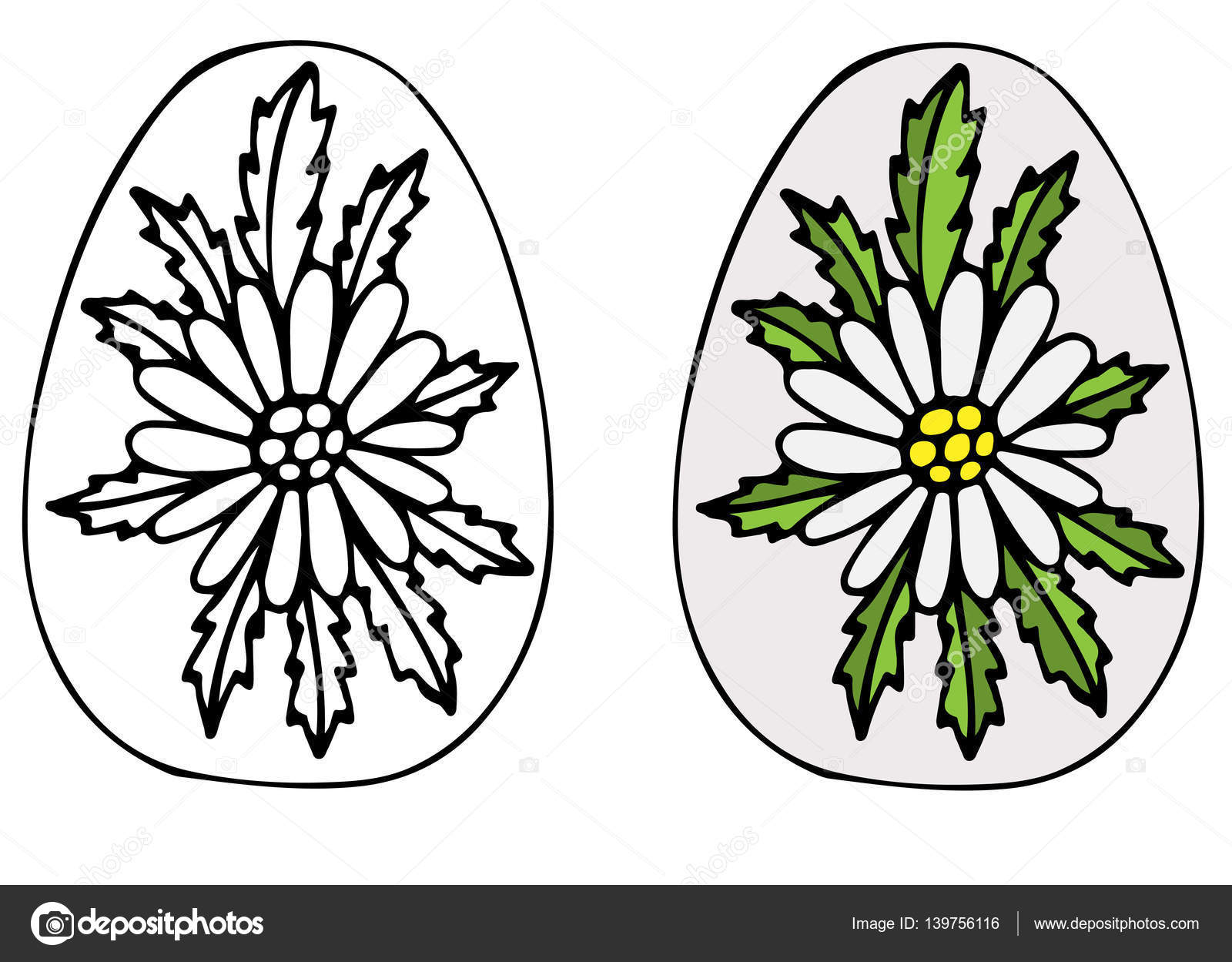 Mano disegnato uovo di Pasqua con il fiore per coloritura per adulto ed elementi di design Pu² essere utilizzato per carta invito poster sfondi texture
