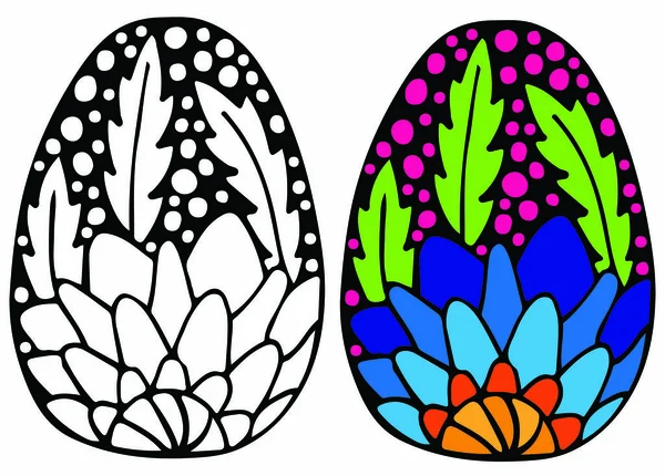 Easter egg with blue flower for coloring book — Stock Vector