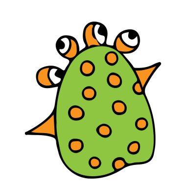 Beyaz arka plan üzerinde sevimli yeşil çizgi canavar