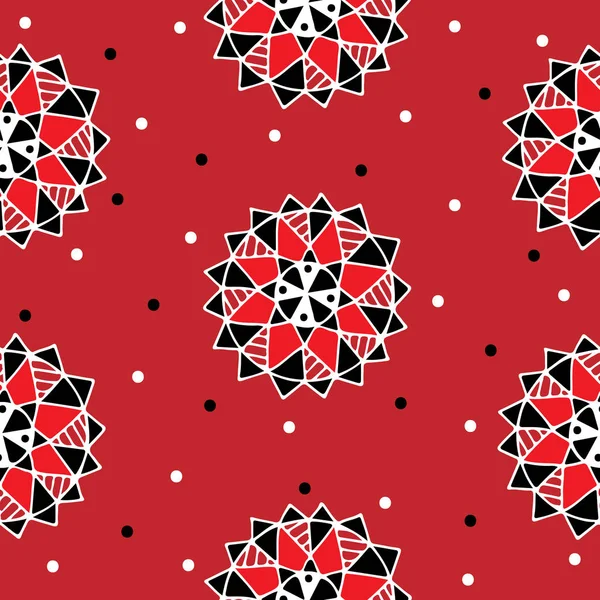 赤い背景の上の華やかな要素とのシームレスなパターン — ストックベクタ