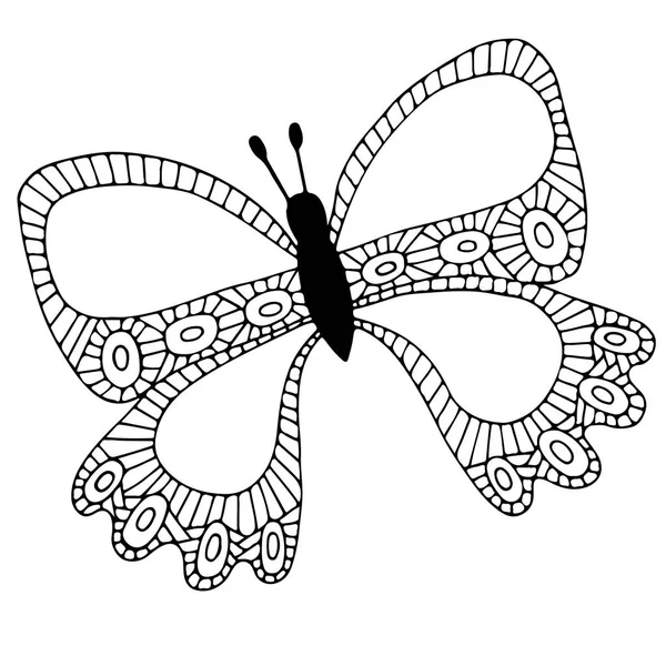 Abstracto negro línea aislada mariposa para tatuaje, libro para colorear — Vector de stock