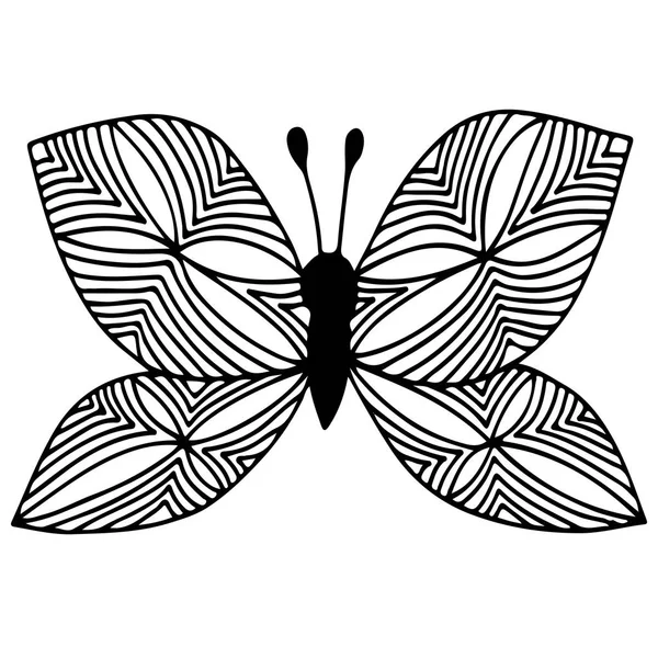 Siyah çizgi soyut izole butterfly tattoo, boyama kitabı için — Stok Vektör