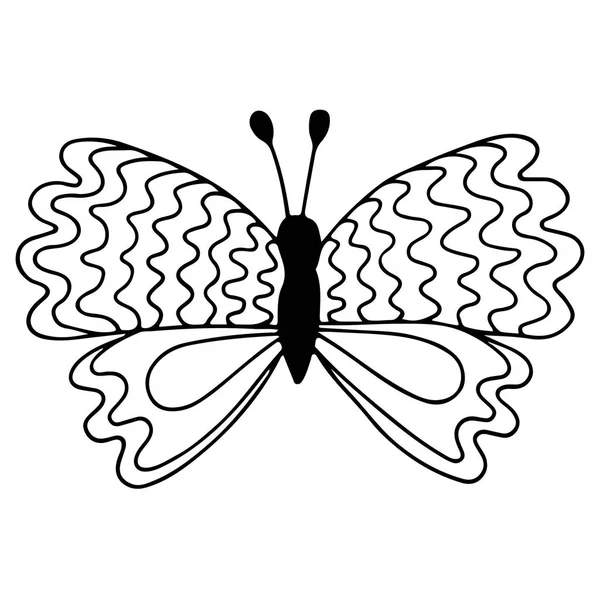 Linha preta borboleta isolada para tatuagem, livro de colorir —  Vetores de Stock