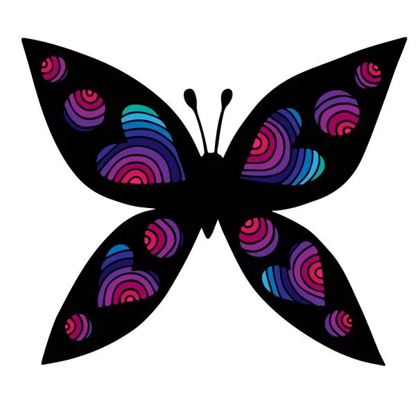 Papillon isolé coloré avec coeur sur l'aile pour tatouage, c — Image vectorielle