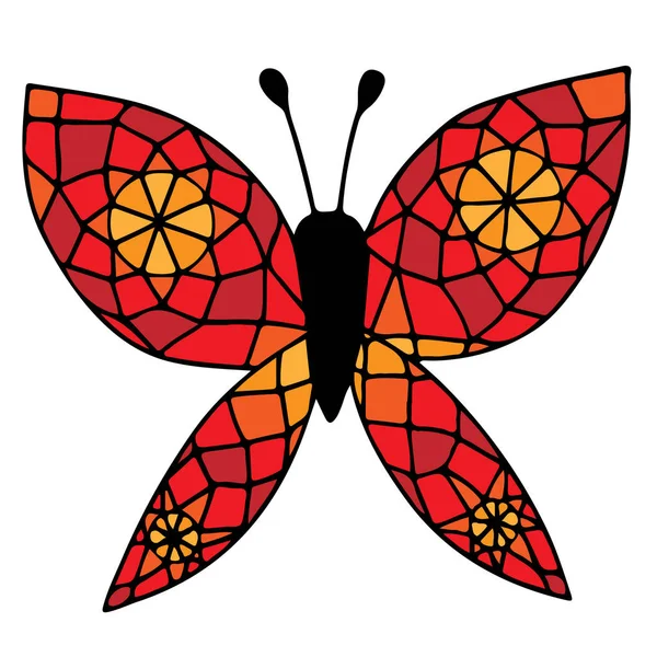 Mariposa roja aislada con patrón abstracto en el ala para tat — Vector de stock