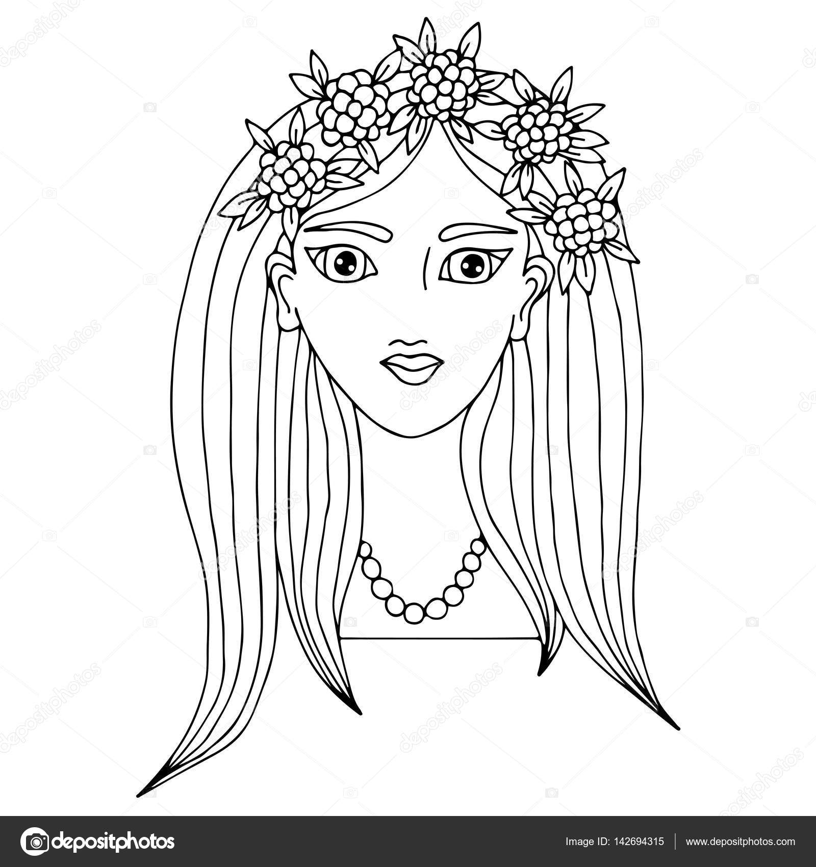 Portrait of a beautiful girl with long hair with flower and leav Stock  Vector Image by ©ellina200@ #142694315