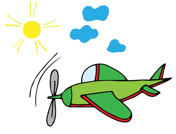 Kleurrijke vliegtuig met zon en lucht — Stockvector