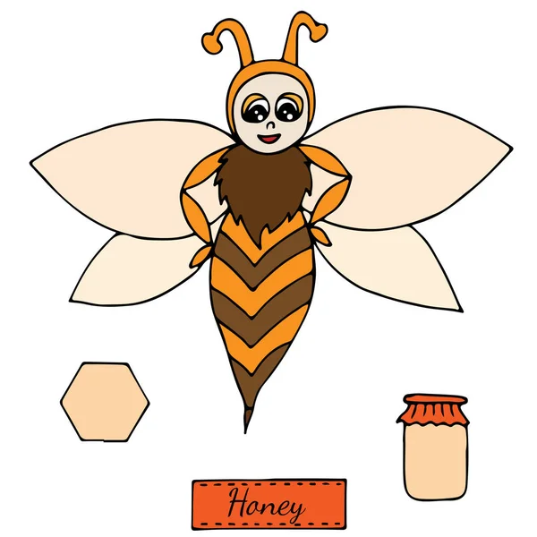 Симпатичная красочная пчела на белом фоне — стоковый вектор